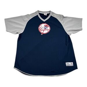 New York Yankees Shirt Mens XXL Blue Gray MLB Baseball Short Sleeve V Neck